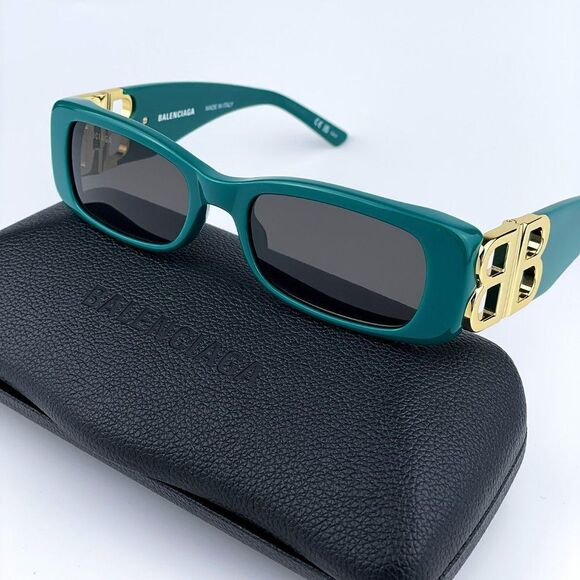 NEW Balenciaga  BB0096S 006 Green Gold Logo Grey Square Unisex Sunglasses - Picture 2 of 12